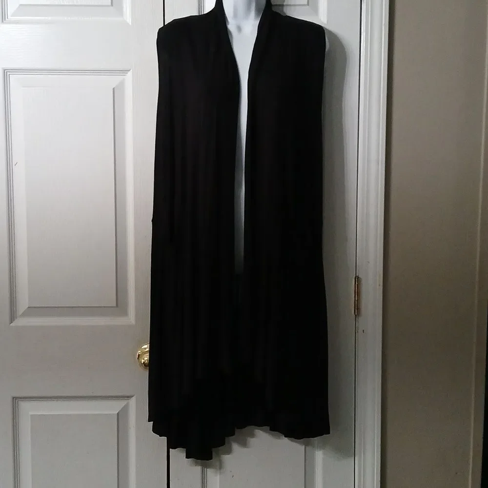 Agnes & Dora Cascade Vest Cardi Black Pockets Soft cardigan duster  Sz S NWOT